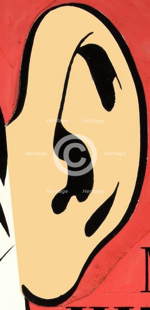 Ear detail from Anti-rumour and careless talk 'Mr. Hitler...' WWII poster, between 1939 and 1946.  Creators: Central Office of Information, Unknown.