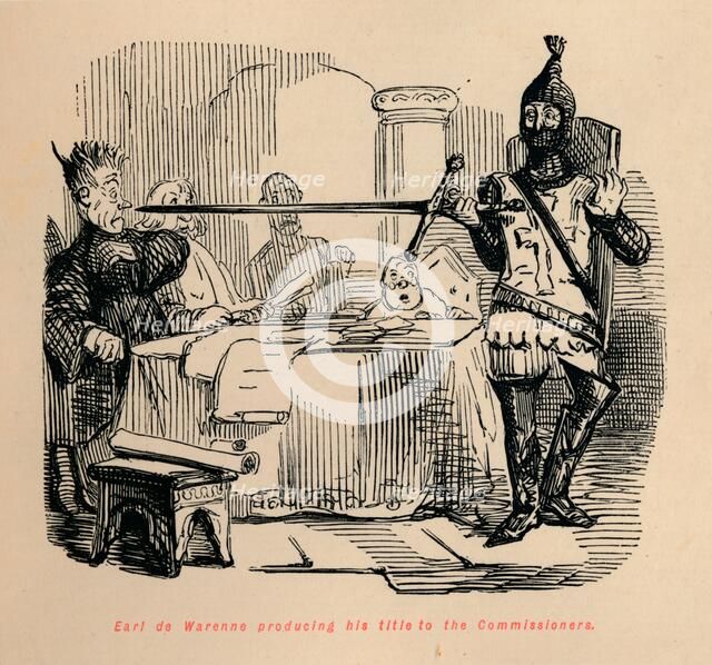 'Earl de Warenne producing his title to the Commissioners', c1860, (c1860). Artist: John Leech.