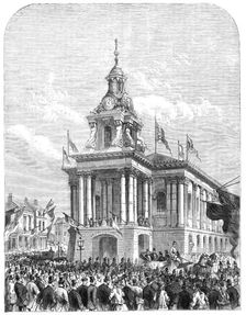 Earl de Grey and Ripon going from the Townhall at Burslem to open the Wedgwood Institute, 1869. Creator: Unknown