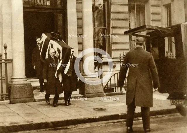 Earl Haig's coffin being carried from the house where he died, London, 29 January 1928, (1935). Creator: Unknown.