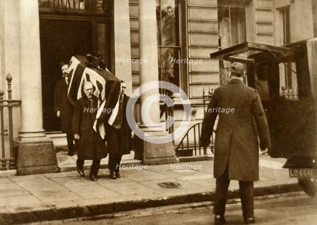 Earl Haig's coffin being carried from the house where he died, London, 29 January 1928, (1935). Creator: Unknown.