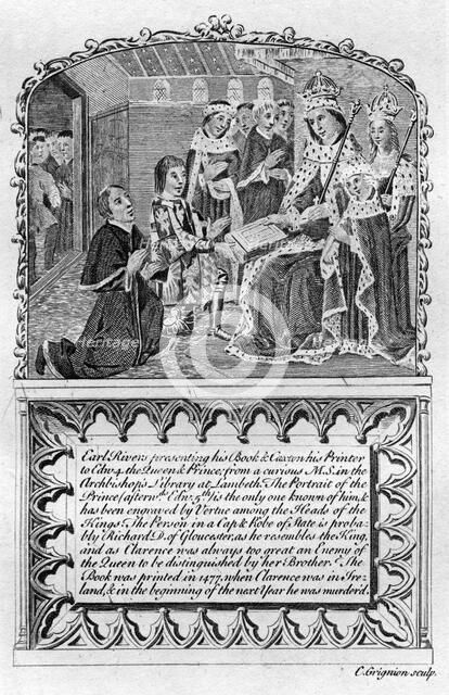 Earl Rivers presents his book to King Edward IV, c1477 (late 18th or early 19th century(?)). Artist: Charles Grignion