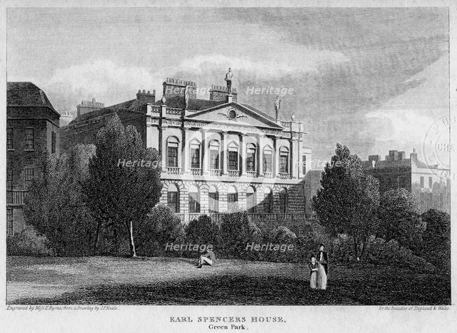 Earl Spencer's House, Green Park, Westminster, London, 1815.Artist: Byrne
