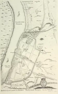 Earliest known map of Roman London, 1722. Creator: William Stukely