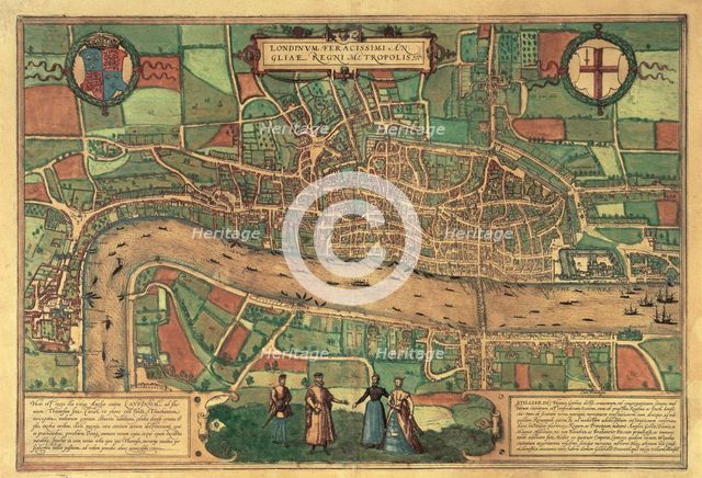 Earliest printed map of London, 1574. Creator: Unknown.
