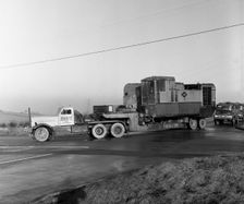 Early 1940s Diamond T truck pulling a large load, South Yorkshire, 1962. Artist: Michael Walters