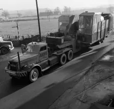 Early 1940s Diamond T truck pulling a large load, South Yorkshire, 1962. Creator: Michael Walters