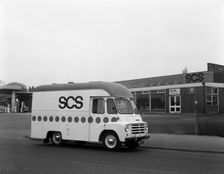 Early 1960s Austin LD high top van (mobile Shop), Scunthorpe, Lincolnshire, 1965. Creator: Michael Walters