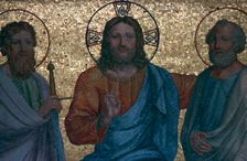 Early Christian mosaic of Christ with the Saints Paul and Peter, 1st century