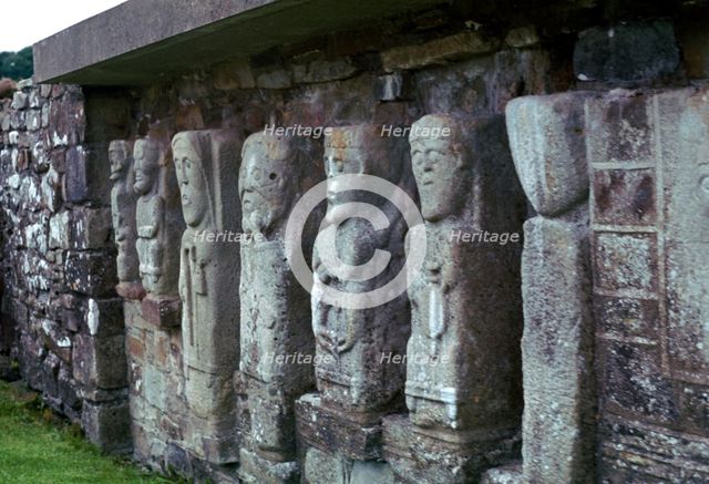 Early Christian figures showing the influence of pagan Celtic carvings, 6th century. Artist: Unknown