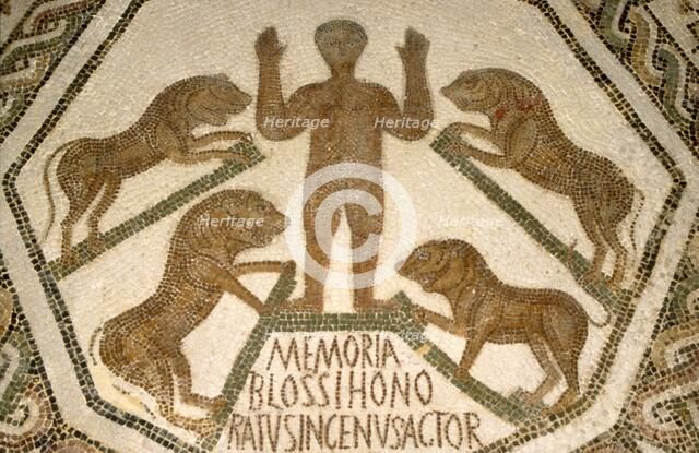 Early Christian/Roman mosaic of Christian attacked by lions, c1st-2nd century.  Artist: Unknown.