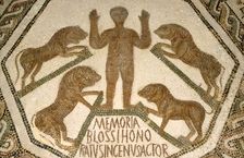 Early Christian/Roman mosaic of Christian attacked by lions, c1st-2nd century