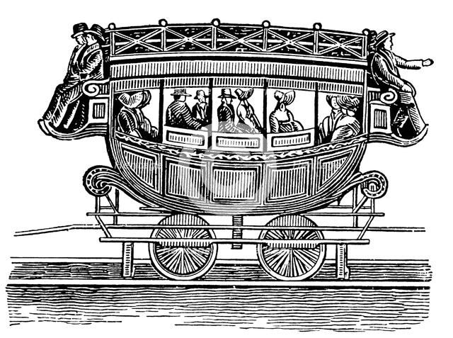 Early American railroad car adopted from road transport. Artist: Unknown