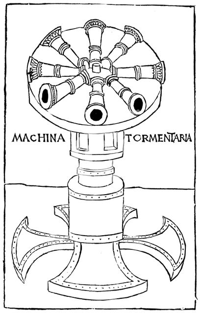 Early design of a quick firing cannon, 1482. Artist: Unknown