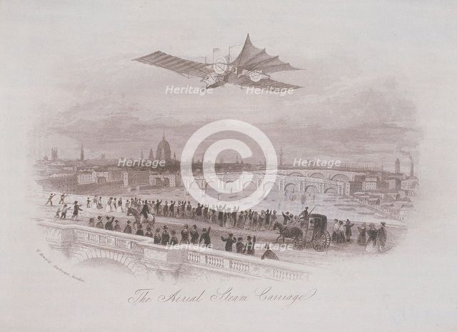 Early flying machine passing over London, c1843. Artist: Anon