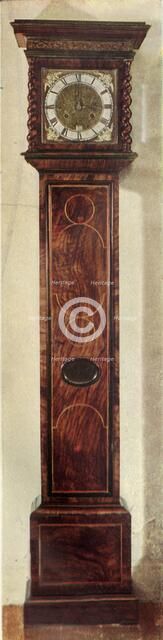 'Early Long-Case Clocks - Thirty-hour, ten-inch dial clock. Walnut veneer and inlaid boxwood stringi Creator: Unknown.