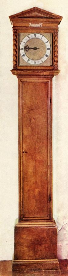 Early Long-Case Clocks - Thirty-hour, portico-top clock in walnut case 1947. Creator: Unknown