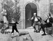 "Early Lessons," by V. W. Bromley, Winter Exhibition of the Society of British Artists, 1874. Creator: Unknown