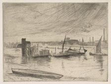 Early Morning, Battersea (Battersea Dawn) (Cadogan Pier), 1861. Creator: James Abbott McNeill Whistler