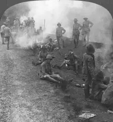 Early morning camp fires and breakfast in the Persian Gulf World War I, c1914-c1918. Artist: Realistic Travels Publishers