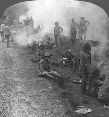 Early morning camp fires and breakfast in the Persian Gulf World War I, c1914-c1918. Artist: Realistic Travels Publishers