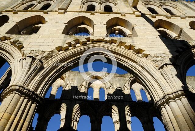 Early morning sunlight on the arcades of the church, Rievaulx Abbey, North Yorkshire, 2007.  Artist: Peter Richardson.