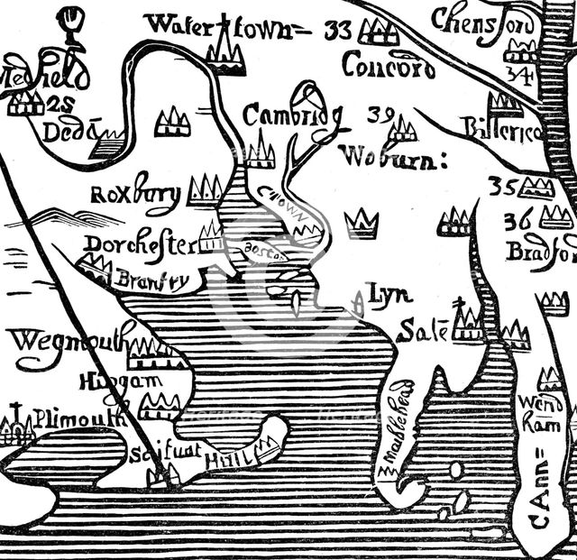 Early map of Massachusetts Bay, USA. Artist: Unknown