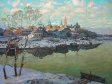 Early Spring, A City at the River 1916. Creator: Gorbatov, Konstantin Ivanovich (1876-1945)