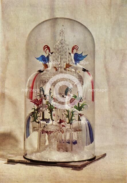 Early Victorian glass fountain with birds, mid 19th century, (1946).  Creator: Unknown.