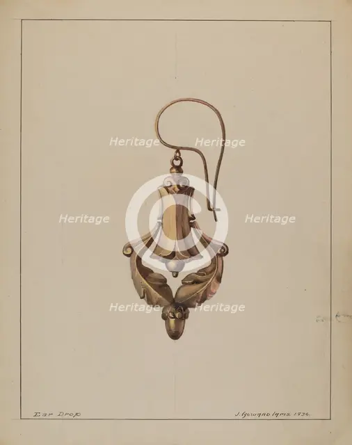 Earrings, 1936. Creator: J. Howard Iams.