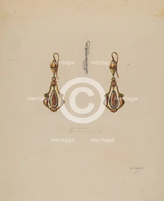 Earrings, c. 1937. Creator: Grace Halpin.