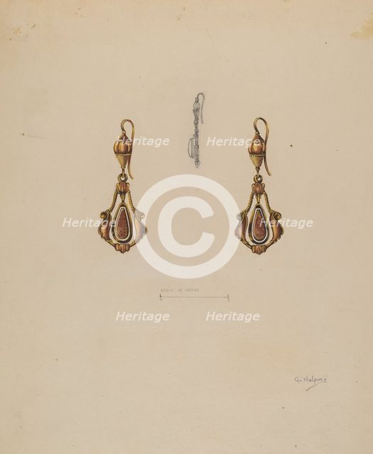 Earrings, c. 1937. Creator: Grace Halpin.
