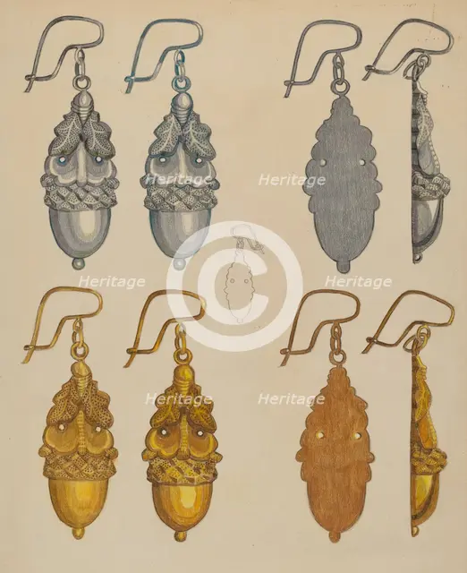 Earrings, c. 1937. Creator: Tulita Westfall.