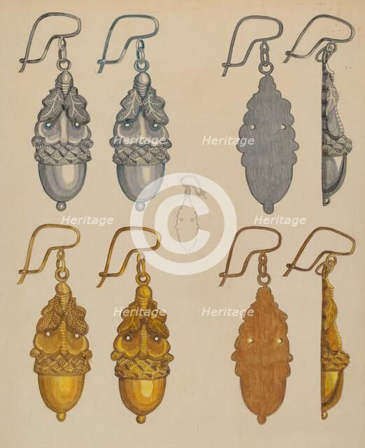 Earrings, c. 1937. Creator: Tulita Westfall.