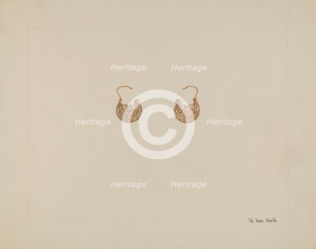 Earrings, c. 1937. Creator: Vera Van Voris.