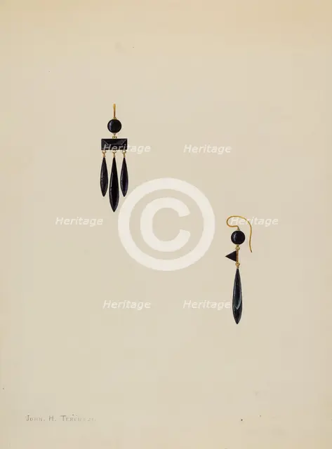 Earrings, c. 1938. Creator: John H. Tercuzzi.