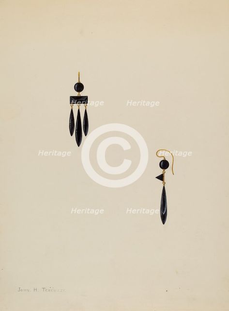 Earrings, c. 1938. Creator: John H. Tercuzzi.