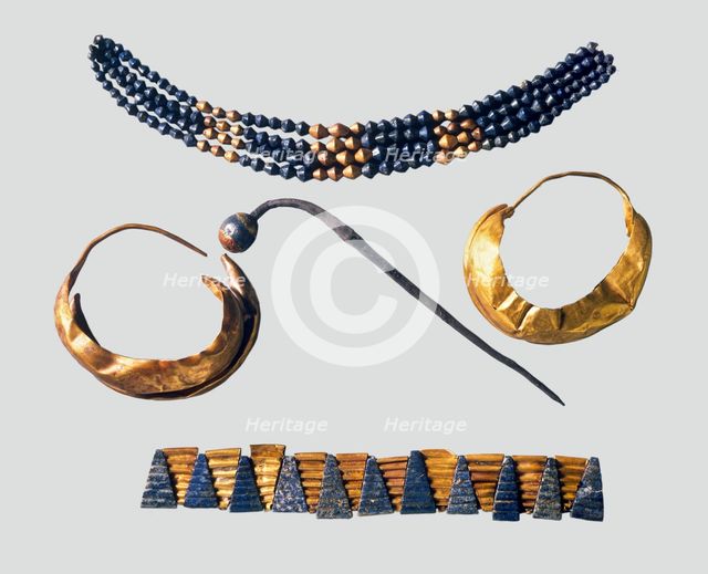 Earrings, pin and necklaces, Early Dynastic, 2600-2400BC. Artist: Unknown.