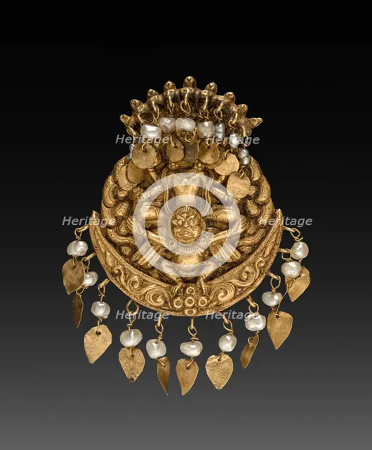 Earring with Four-Armed Vishnu Riding Garuda with Nagas (serpent divinities), 1600s or 1700s. Creator: Unknown.