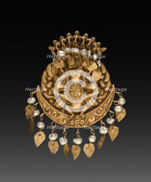 Earring with Four-Armed Vishnu Riding Garuda with Nagas (serpent divinities), 1600s or 1700s. Creator: Unknown.