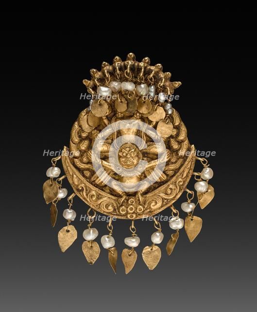 Earring with Four-Armed Vishnu Riding Garuda with Nagas (serpent divinities), 1600s or 1700s. Creator: Unknown.