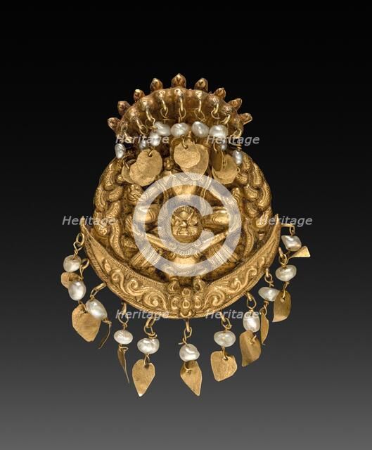 Earring with Four-Armed Vishnu Riding Garuda with Nagas (serpent divinities), 1600s or 1700s. Creator: Unknown.