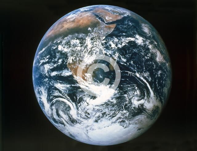 Earth from the Meditteranean sea to Antarctica, viewed from Apollo 17, December 1972. Creator: NASA.