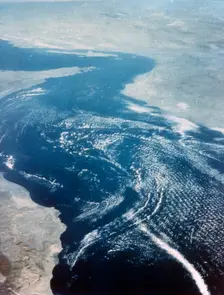 Earth from space - the Gulf of Oman and Strait of Hormuz, second Space Shuttle flight, 1981. Creator: NASA