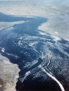 Earth from space - the Gulf of Oman and Strait of Hormuz, second Space Shuttle flight, 1981. Creator: NASA