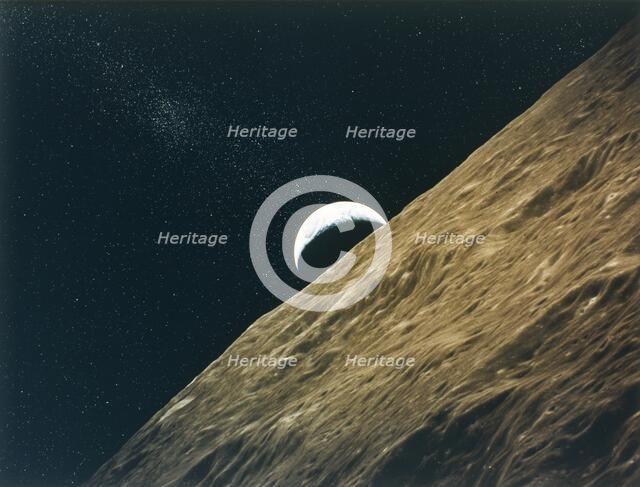 Earth rising above the Moon, seen from Apollo 15, July-August 1971. Creator: NASA.