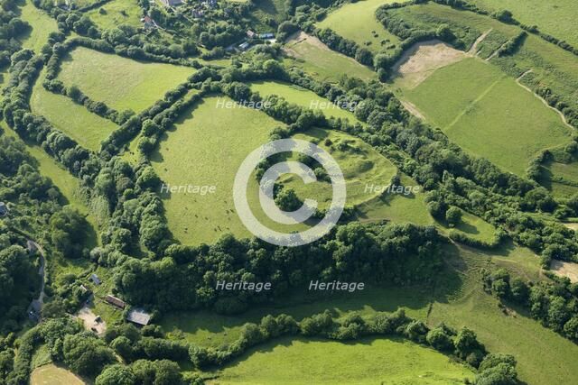Earthwork remains of a motte and bailey castle near Powerstock, Dorset, 2014. Creator: Historic England Staff Photographer.