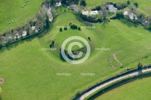 Earthwork remains of a motte castle, Chanstone Mill, Herefordshire, 2016. Creator: Damian Grady.