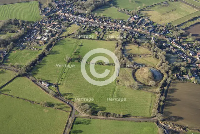 Earthwork remains of motte and bailey castle and ridge and furrow cultivation, Brinklow, Warks, 202 Creator: Damian Grady.
