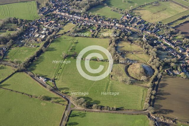 Earthwork remains of motte and bailey castle and ridge and furrow cultivation, Brinklow, Warks, 202 Creator: Damian Grady.